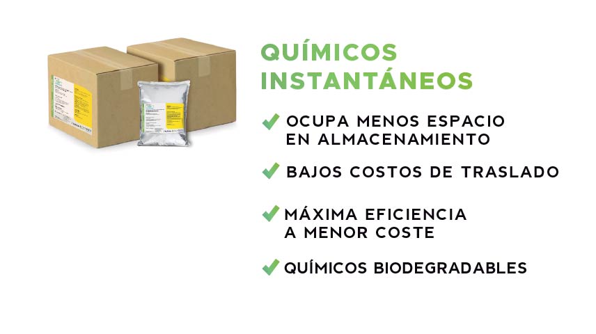 Comparación de volumen entre INSTANT I-SOFT en polvo y un químico líquido convencional