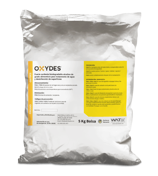 Envase de Oxydes, peróxido de hidrógeno estabilizado en polvo