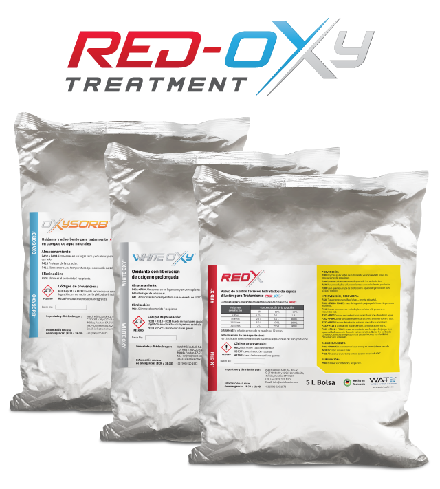 Productos del Tratamiento RED-OXY de Watch Water en bolsas de 5 kg y 5 litros