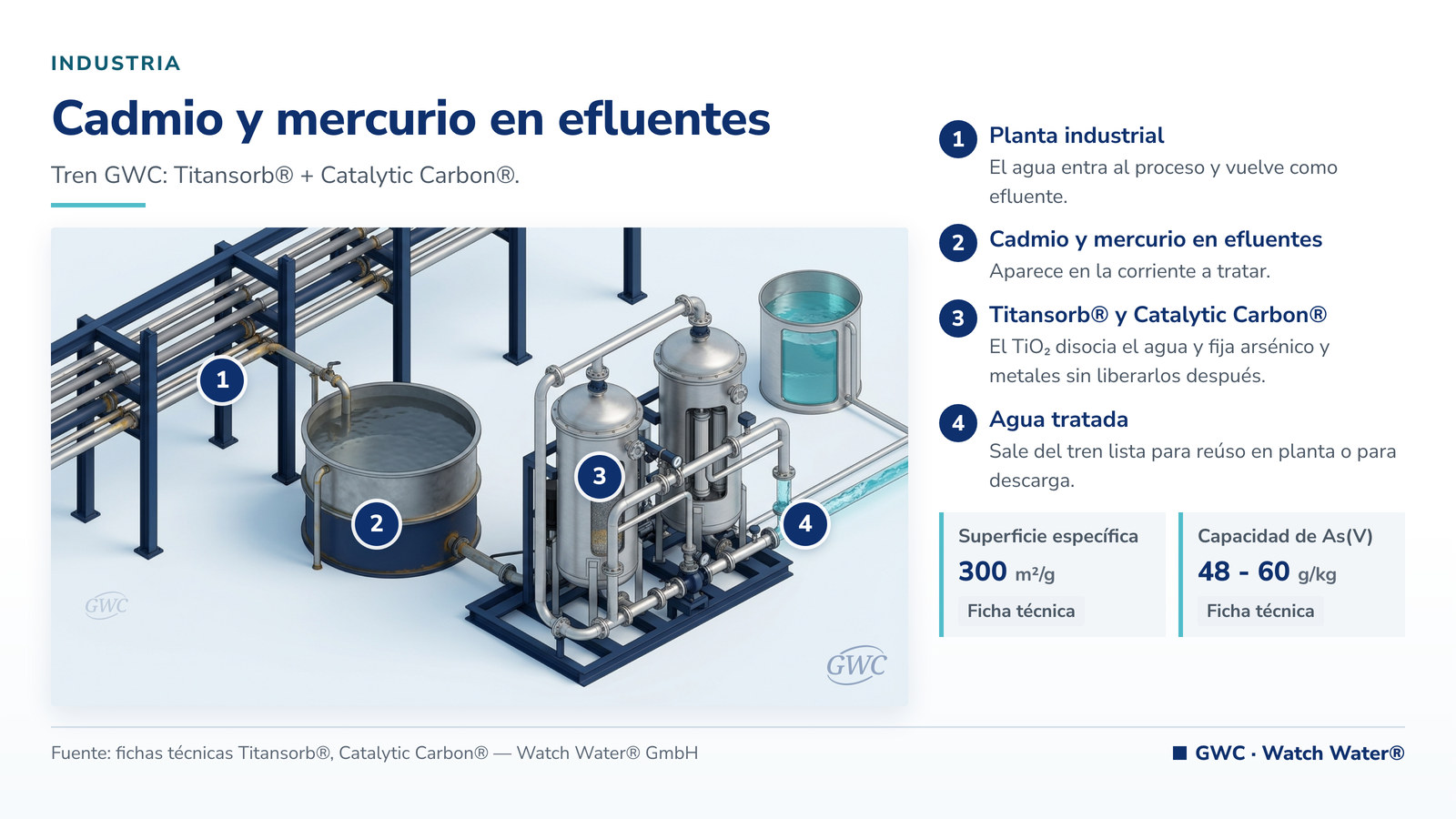 Remoción de cadmio y mercurio en efluentes: cadmio y mercurio en efluentes y el tren de tratamiento de GWC