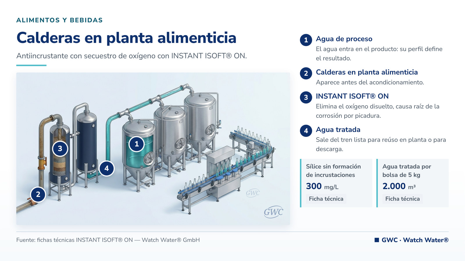 Tratamiento de calderas en industria alimenticia: calderas en planta alimenticia y el tren de tratamiento de GWC