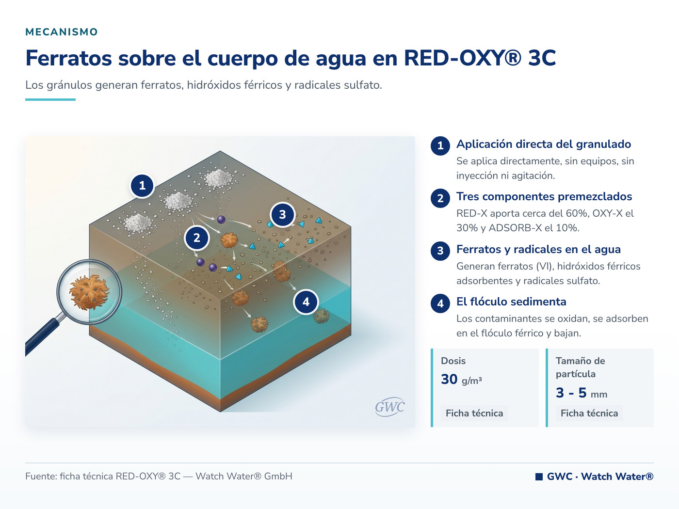 Ferratos generados sobre el cuerpo de agua en RED-OXY® 3C — mecanismo de RED-OXY® 3C para cierre de mina tratamiento de agua
