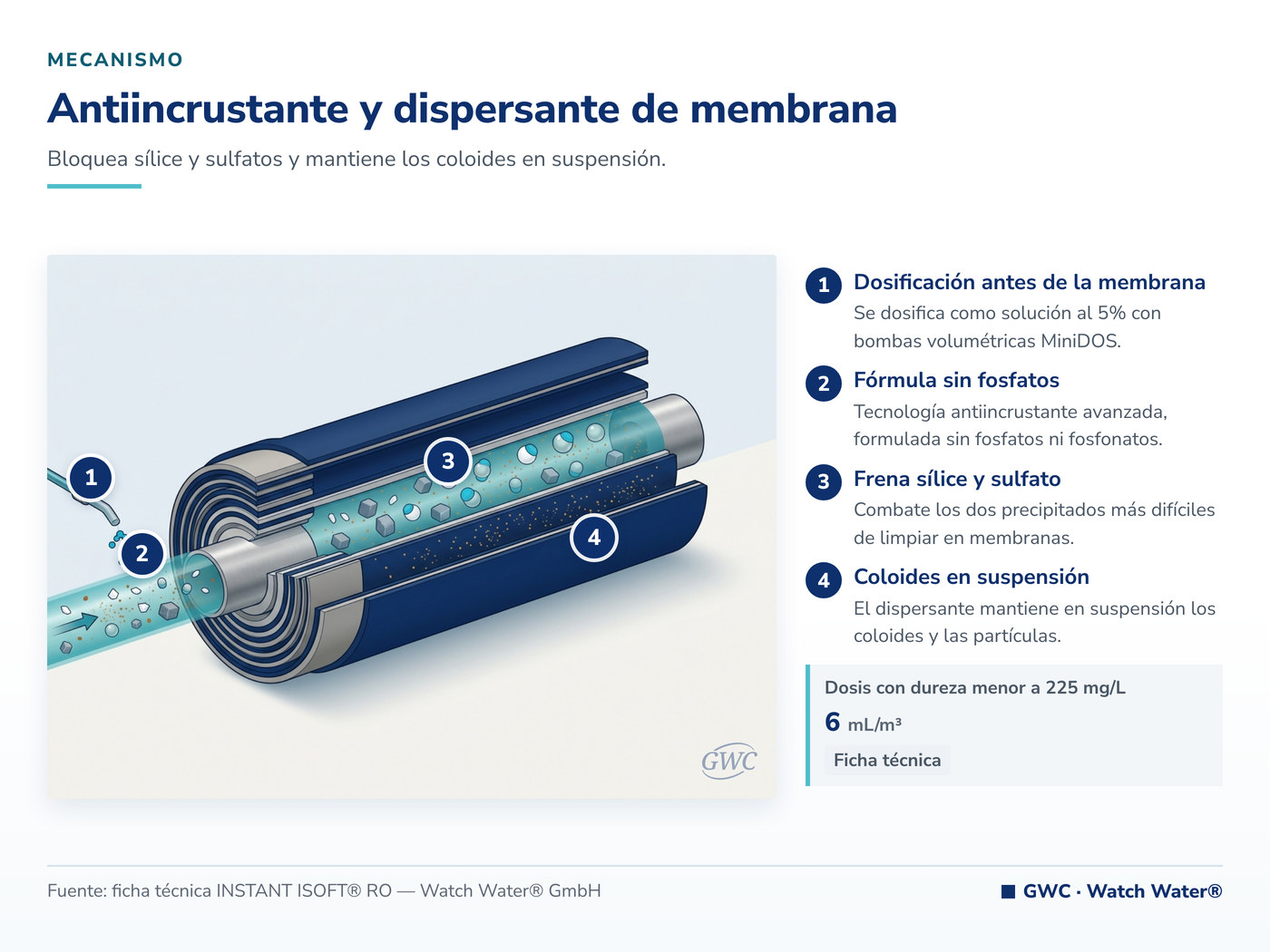 Antiincrustante y dispersante de membrana: el mecanismo de INSTANT ISOFT® RO aplicado a incrustación de sulfatos en membranas